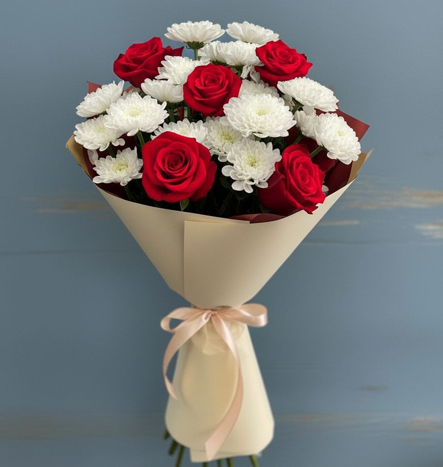 Букет цветов из: Розы и Хризантемы в Клишино