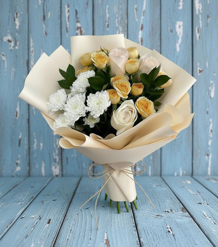 Букет цветов из: Розы и Хризантемы в Клишино