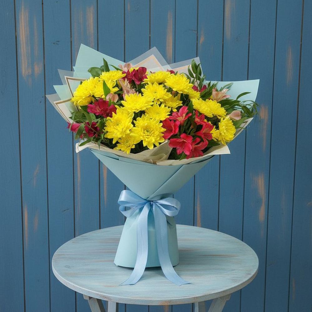 Букет цветов из: Альстромерии и Хризантемы в Клишино