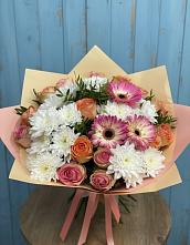 Букет цветов из:  Розы, Герберы и Хризантемы #REPLACE_PRED# Клишино