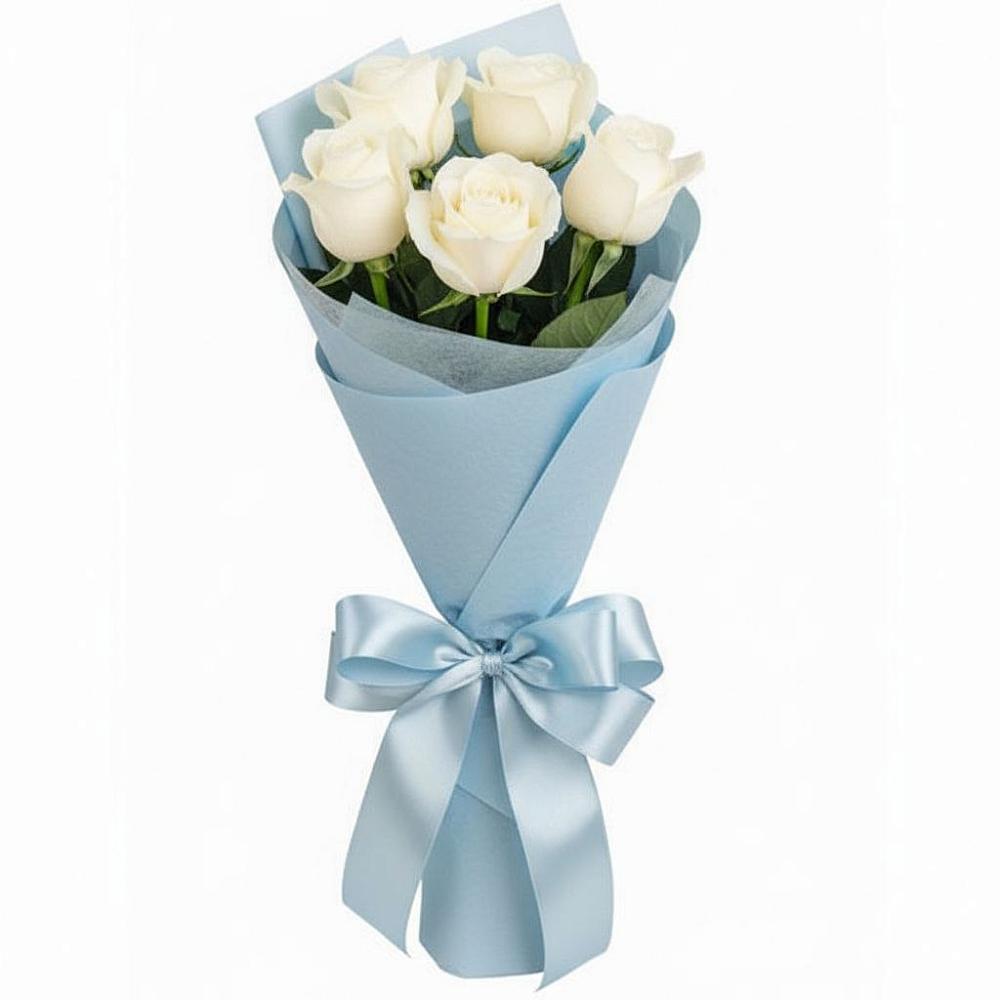 Букет 5 Белых роз Проуд в Клишино