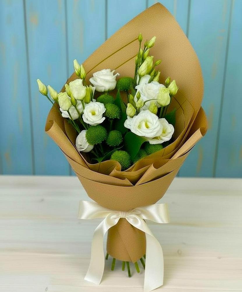 Букет цветов из: Хризантемы и Лизиантусы в Клишино