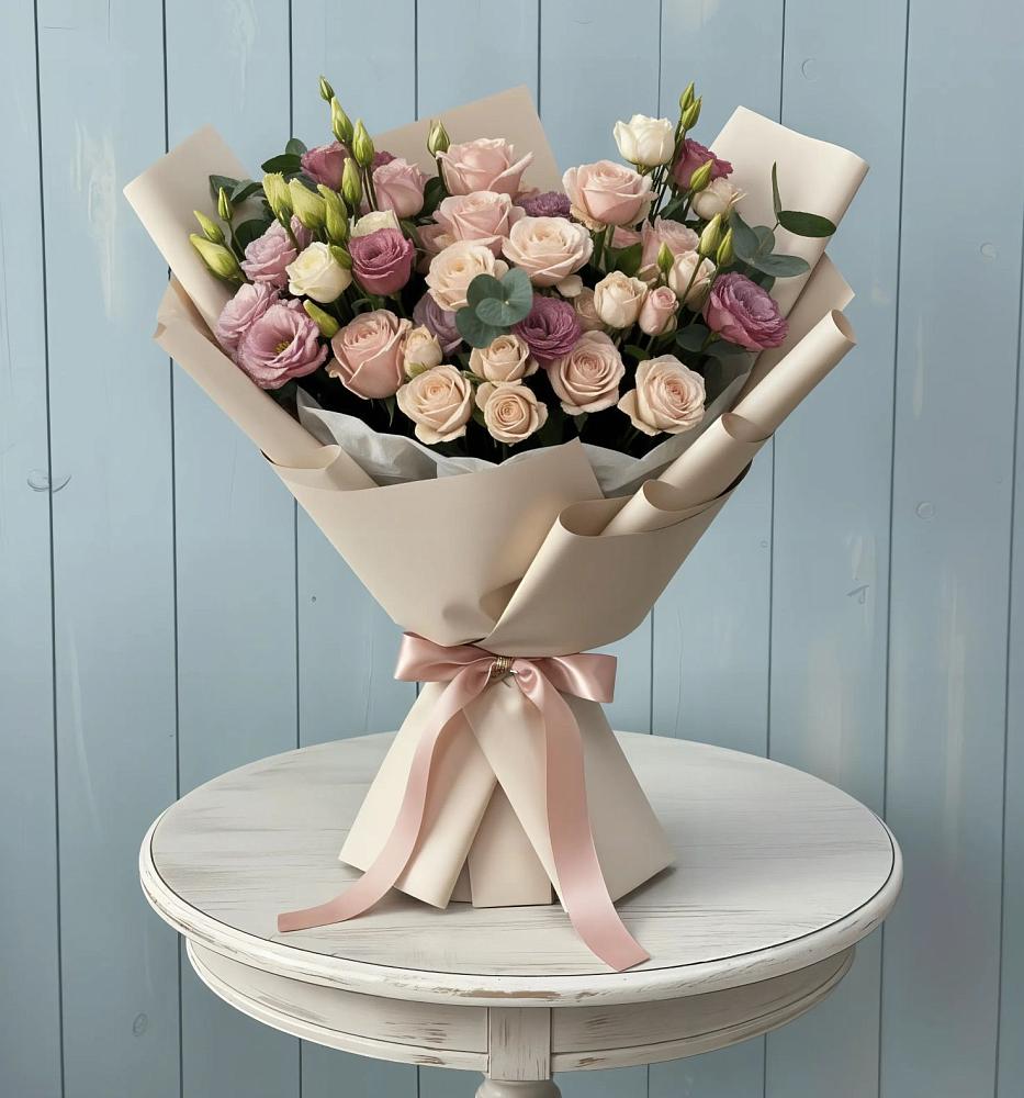 Букет цветов из: Розы и Лизиантусы в Клишино