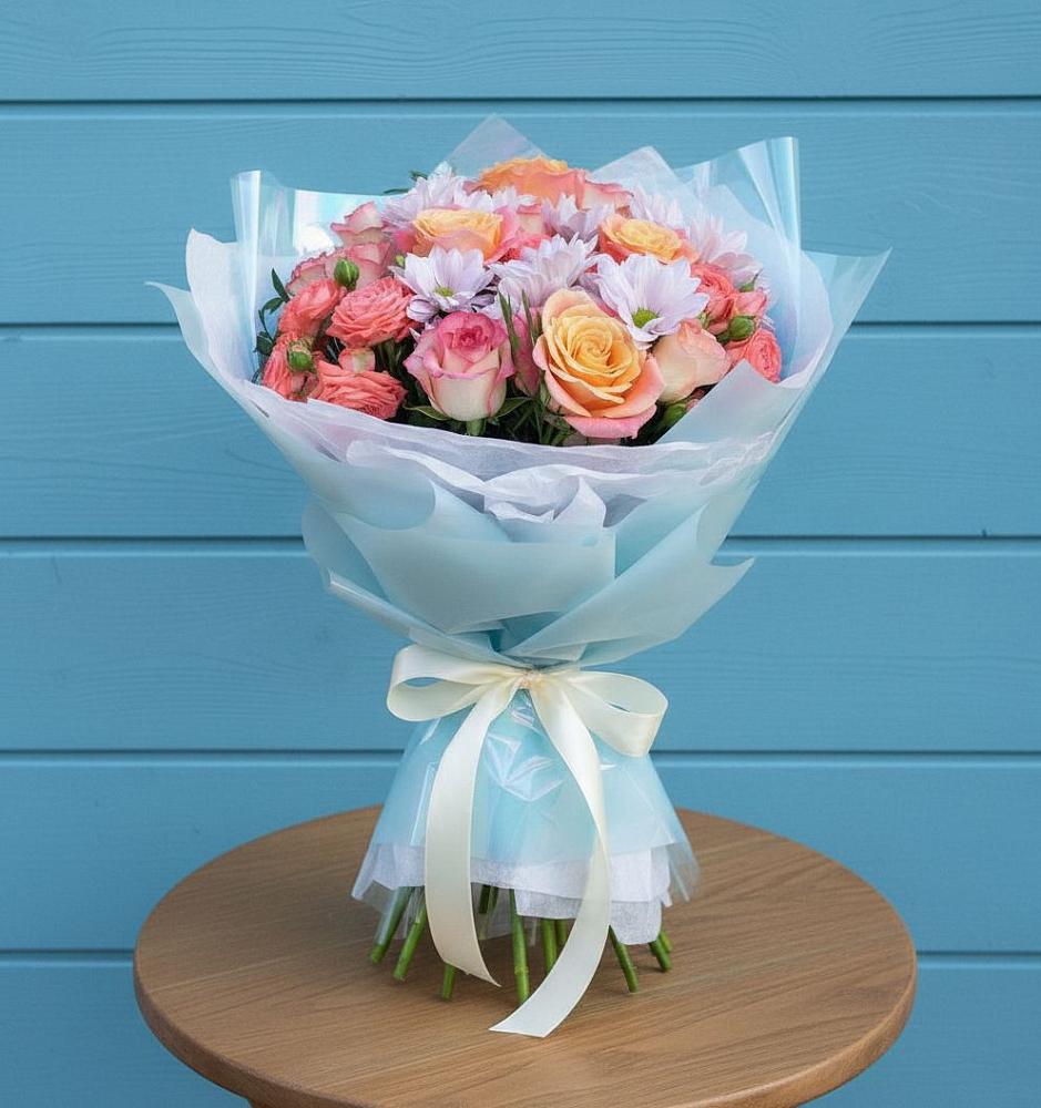 Букет цветов из: Хризантемы и Розы в Клишино